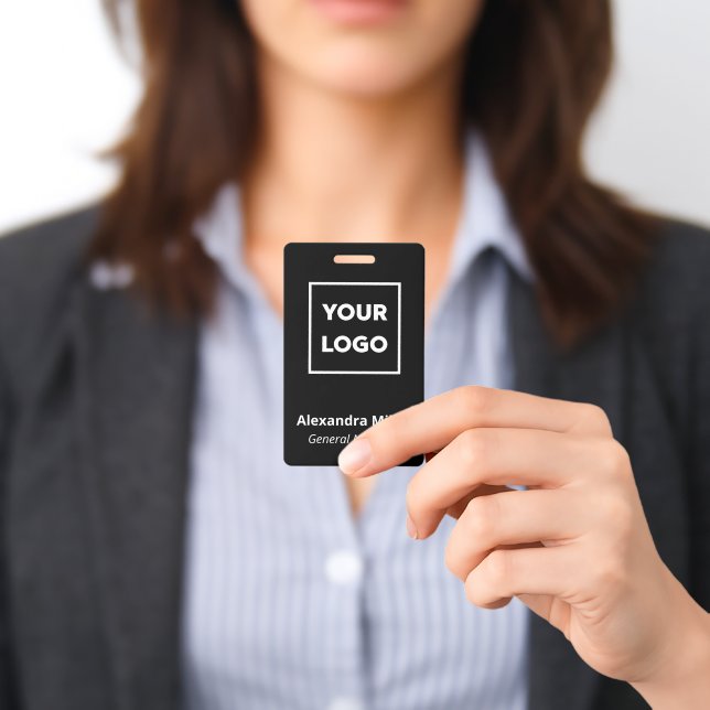 Custom Logo Employee Simple Black Name ID Badge (Presented)