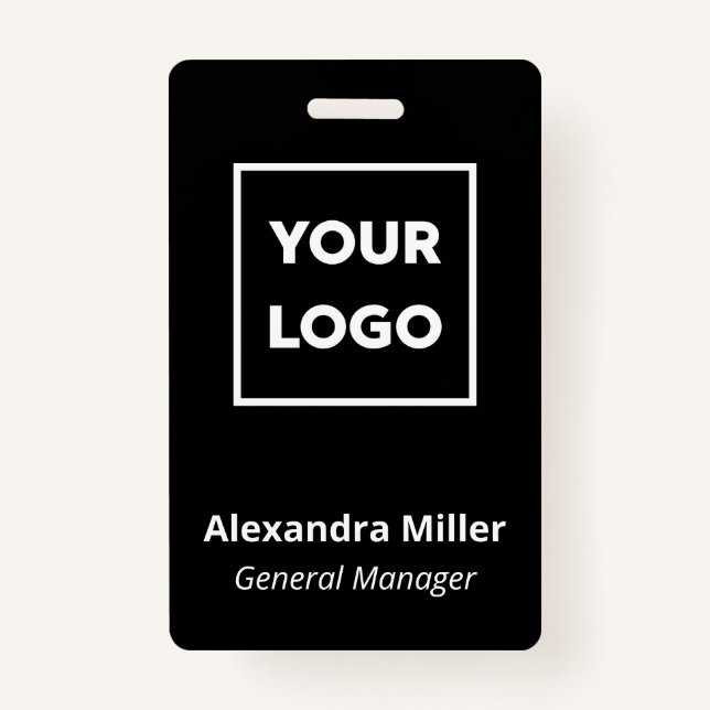 Custom Logo Employee Simple Black Name ID Badge (Front)