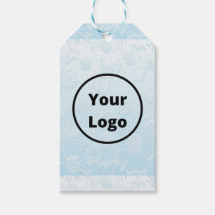 Custom logo engraved blue floral gift tags