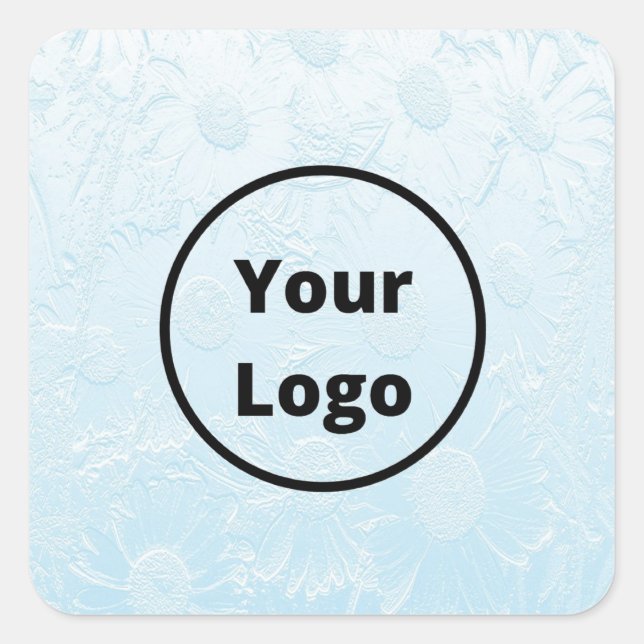 Custom logo engraved blue floral square sticker (Front)