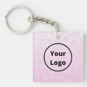 Custom logo engraved pink floral key ring