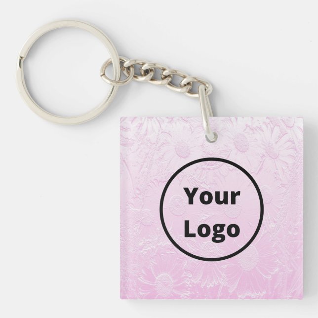 Custom logo engraved pink floral key ring (Front)