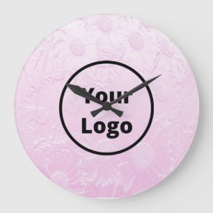 Custom logo engraved pink floral large clock