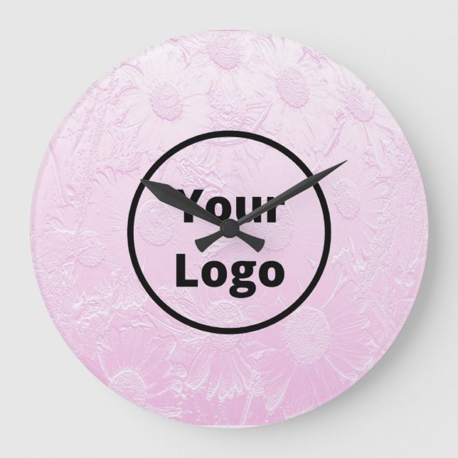 Custom logo engraved pink floral large clock (Front)