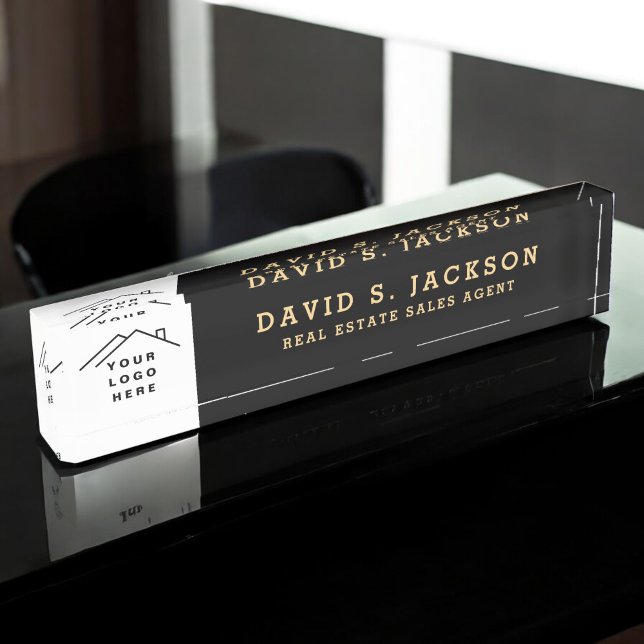 Custom Logo Executive Black Gold Professional Nameplate (Creator Uploaded)