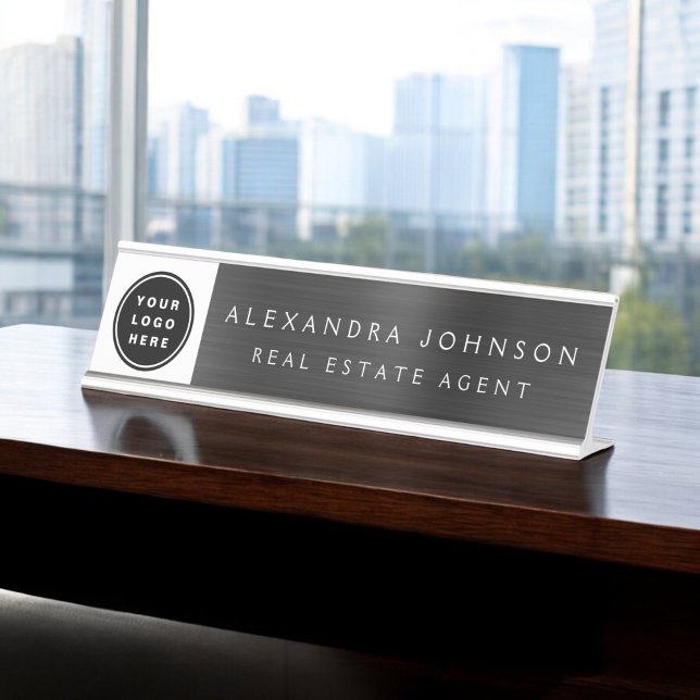 Custom Logo Executive Black Professional Desk Name Plate (Creator Uploaded)