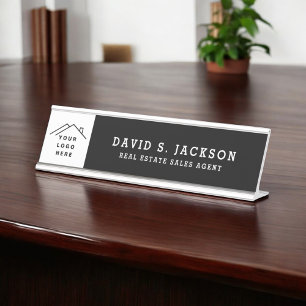 Custom Logo Executive Black Professional Desk Name Plate