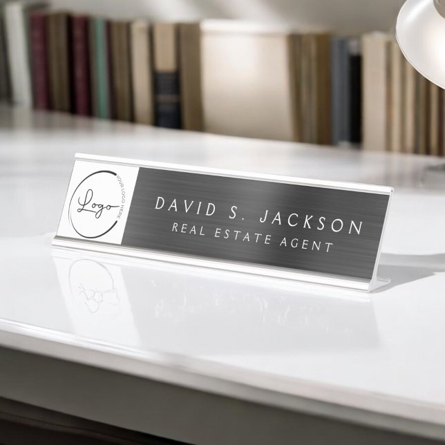 Custom Logo Executive Black Professional Desk Name Plate (Creator Uploaded)