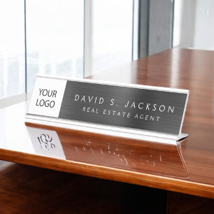Custom Logo Executive Black Professional Desk Name Plate
