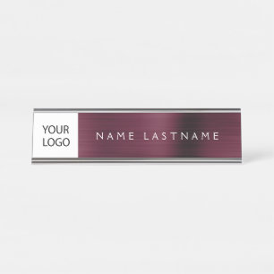 Custom Logo Executive Burgundy Professional Desk Name Plate