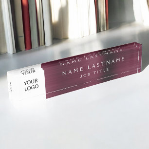 Custom Logo Executive Burgundy Professional Nameplate