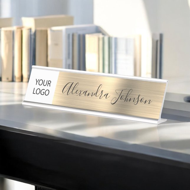 Custom Logo Executive Gold Professional Desk Name Plate (Creator Uploaded)