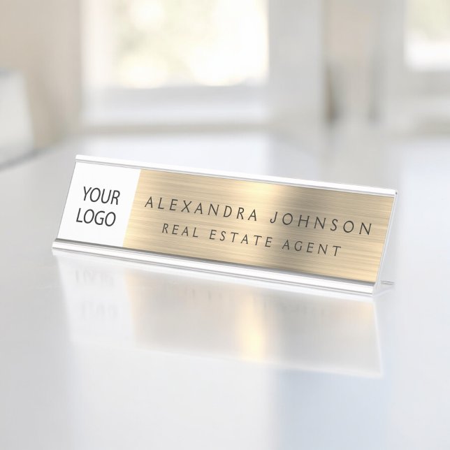 Custom Logo Executive Gold Professional Desk Name Plate (Creator Uploaded)