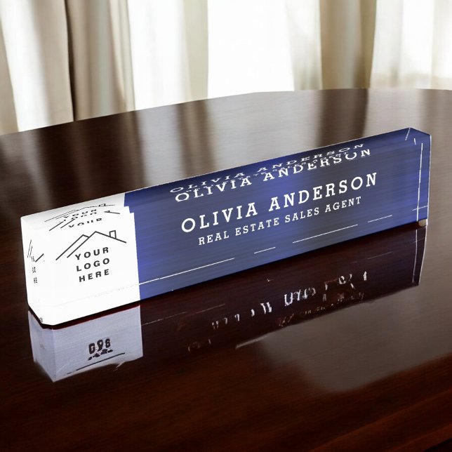 Custom Logo Executive Navy Blue Professional Nameplate (Creator Uploaded)