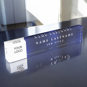 Custom Logo Executive Navy Blue Professional Nameplate