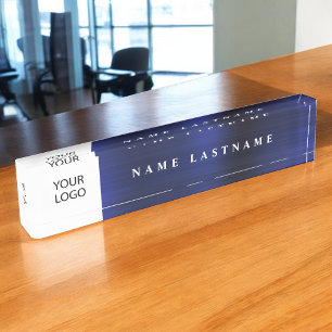 Custom Logo Executive Navy Blue Professional Nameplate