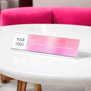 Custom Logo Executive Orange Pink Professional Desk Name Plate