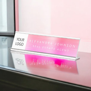 Custom Logo Executive Orange Pink Professional Desk Name Plate