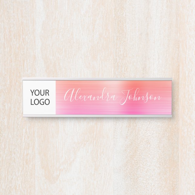 Custom Logo Executive Orange Pink Professional Door Sign (Front)