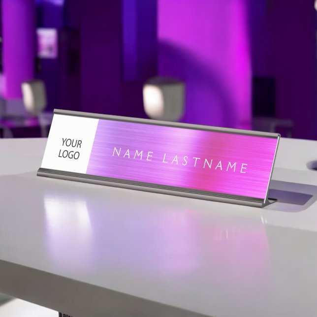 Custom Logo Executive Purple Pink Professional Desk Name Plate (Creator Uploaded)