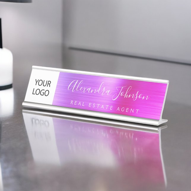 Custom Logo Executive Purple Pink Professional Desk Name Plate (Creator Uploaded)