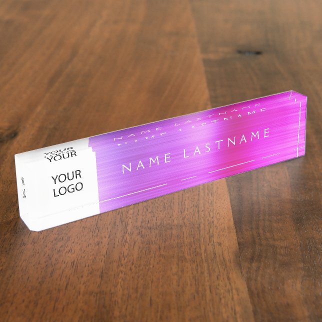 Custom Logo Executive Purple Pink Professional Nameplate (Side)