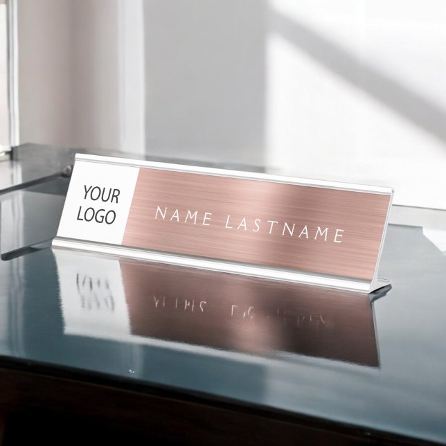 Custom Logo Executive Rose Gold Professional Desk Name Plate (Creator Uploaded)