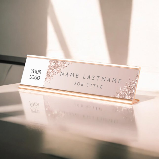 Custom Logo Executive Rose Gold Professional Desk Name Plate (Creator Uploaded)