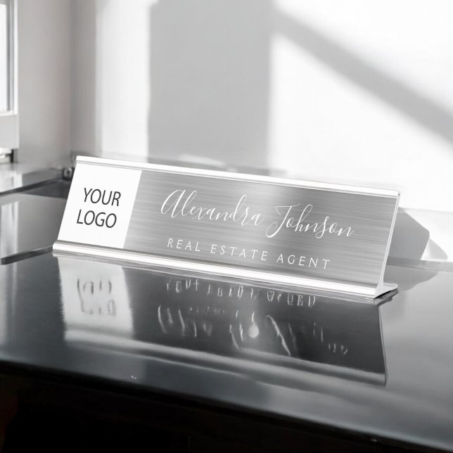 Custom Logo Executive Silver Professional Desk Name Plate (Creator Uploaded)