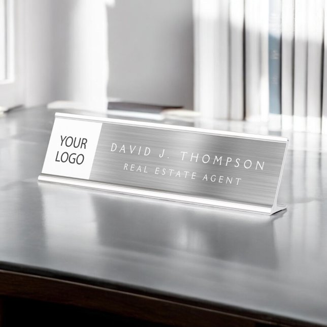 Custom Logo Executive Silver Professional Desk Name Plate (Creator Uploaded)