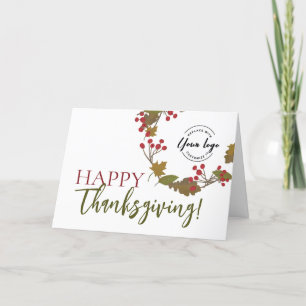 Custom logo Fall leaves Happy Thanksgiving  Holiday Card