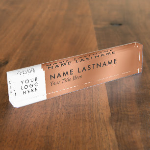 Custom Logo Faux Copper Sleek Minimalist Modern Nameplate