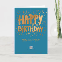 Custom Logo Faux Gold 3d Happy Birthday Teal Blue