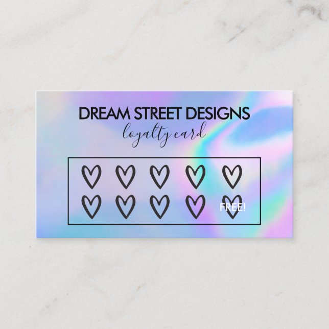 Custom Logo Faux Holographic Hearts Loyalty Card (Front)