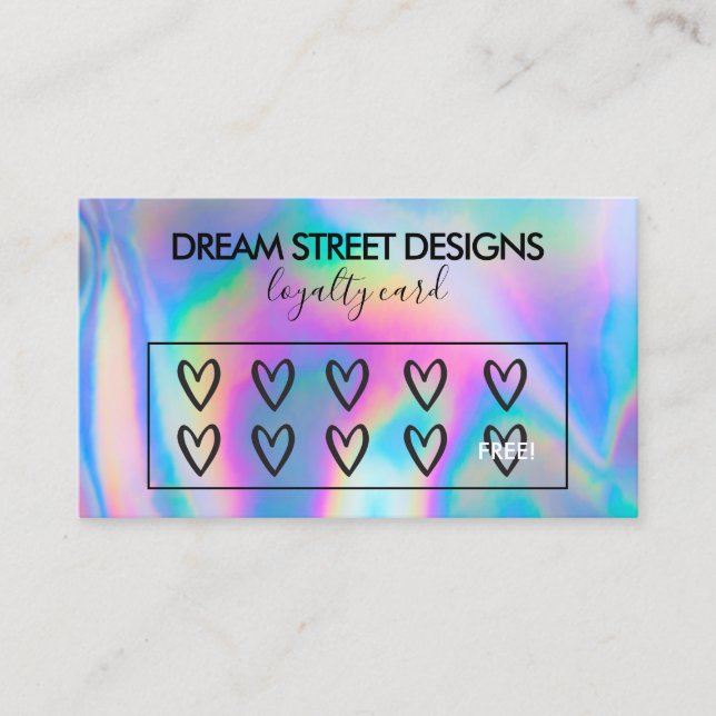 Custom Logo Faux Holographic Hearts Loyalty Card (Front)