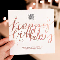 Custom Logo Faux Rose Gold Script White Birthday
