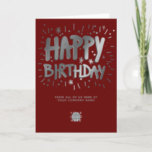 Custom Logo Faux Silver Fun Burgundy Birthday Card