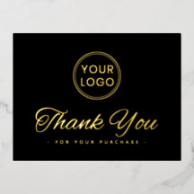 Custom logo foil elegant black thank you postcard