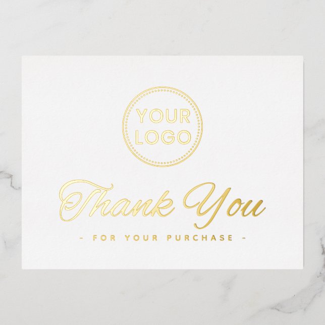 Custom logo foil elegant white thank you postcard (Front)
