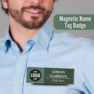 Custom Logo Forest Green Magnetic Name Tag Badge