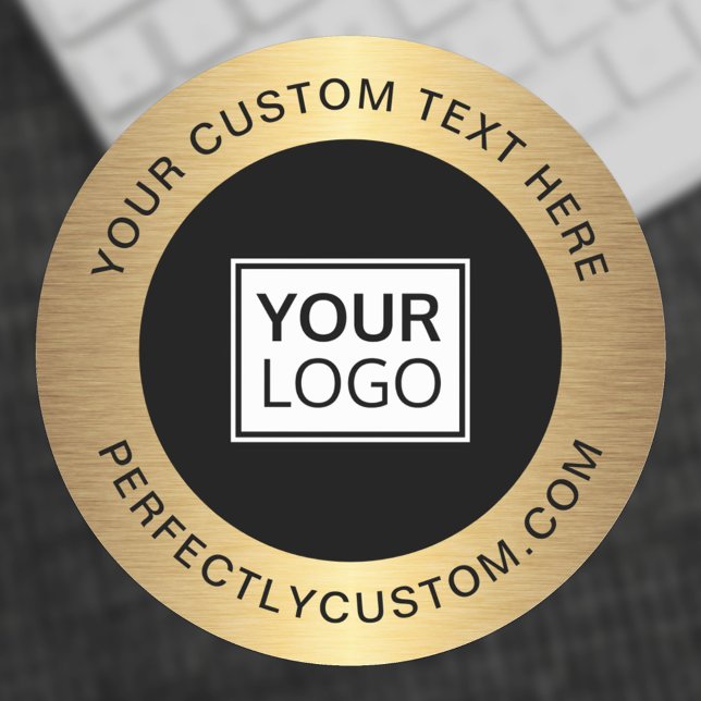 Custom logo golden border business thank you classic round sticker (Custom logo sticker with golden gradient border and custom text)