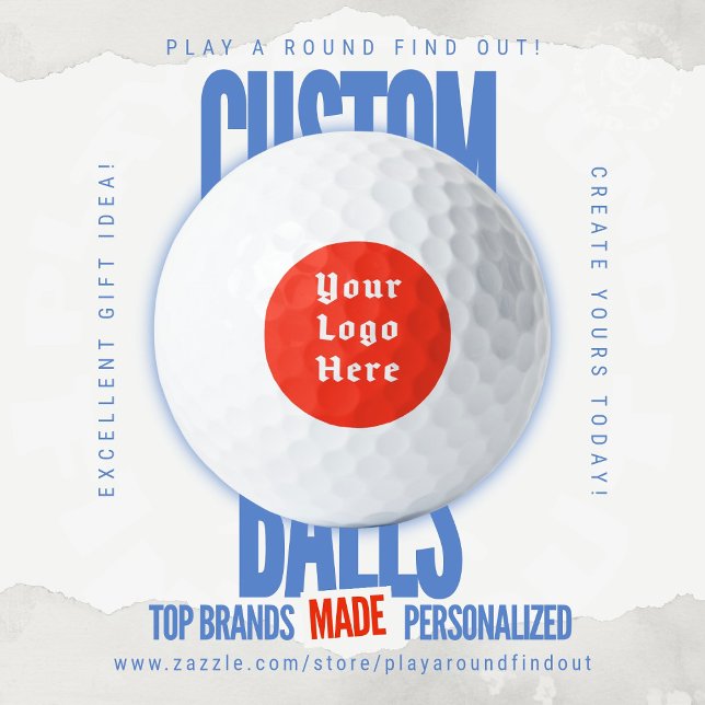 Custom Logo Golf Branding Retro Badge Tournament Balls (Custom golf balls by Play A Round Find Out, "Your Logo Here" acts a filler to allow for replacement)