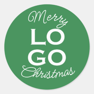 Custom Logo Green Merry Christmas  Classic Round Sticker