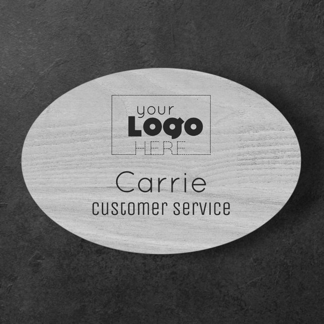 Custom Logo Grey Woodgrain Employee Name Tag (Creator Uploaded)