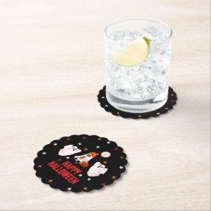 Custom Logo Happy Halloween Ghost & Pumpkin Paper Coaster
