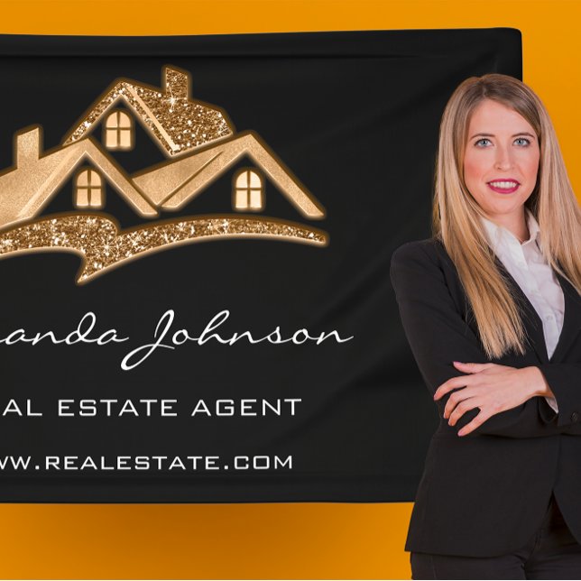 Custom Logo House Real Estate Agent Gold Black Squ Banner (Custom Logo House Real Estate Agent Gold Black Squ Banner)