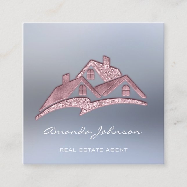 Custom Logo House Real Estate Agent Home Blush Square Business Card (Front)
