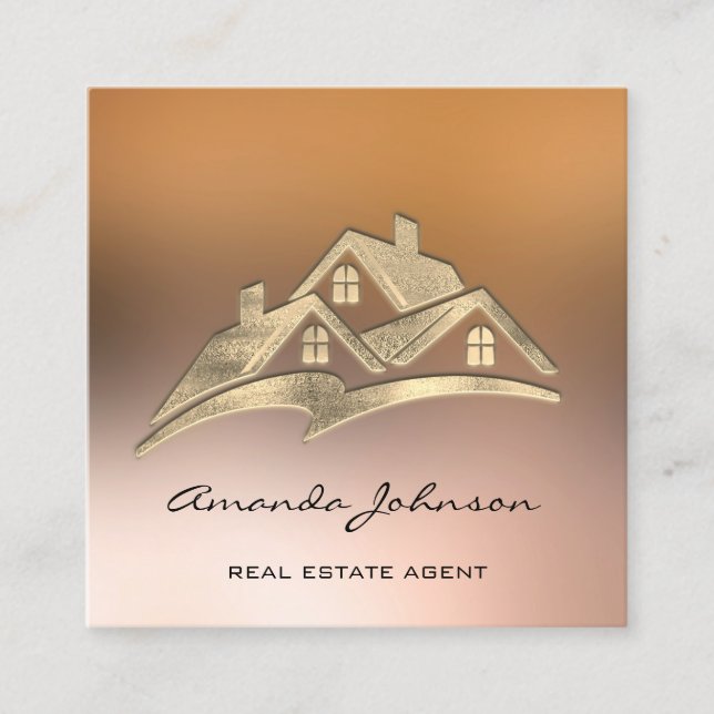 Custom Logo House Real Estate Agent Home Golden Square Business Card (Front)