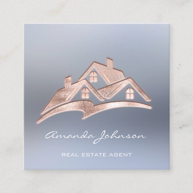 Custom Logo House Real Estate Agent Home Roof Square Business Card (Front)