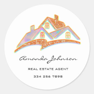 Custom Logo House Real Estate Agent Yellow Orange Classic Round Sticker